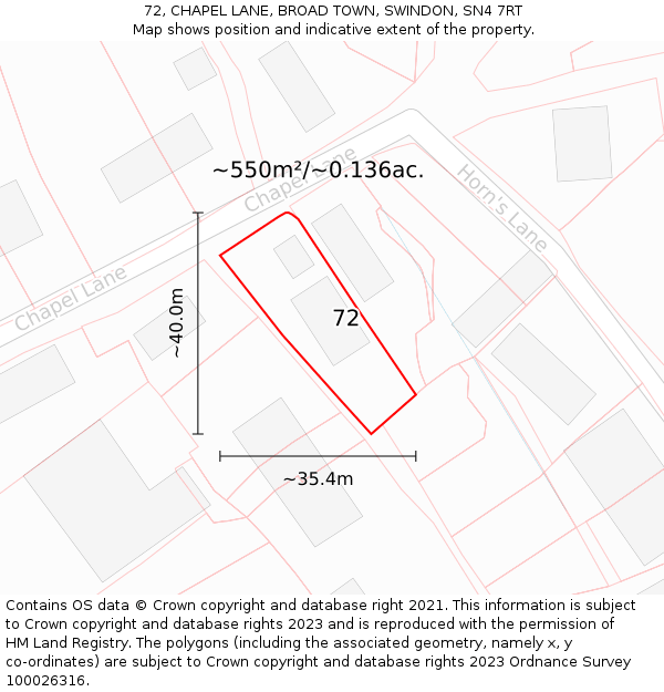 72, CHAPEL LANE, BROAD TOWN, SWINDON, SN4 7RT: Plot and title map