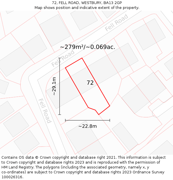 72, FELL ROAD, WESTBURY, BA13 2GP: Plot and title map