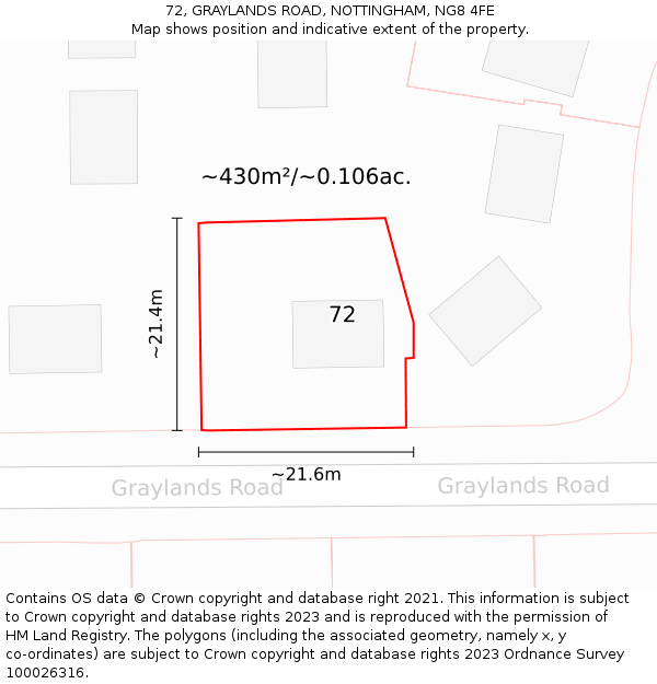 72, GRAYLANDS ROAD, NOTTINGHAM, NG8 4FE: Plot and title map