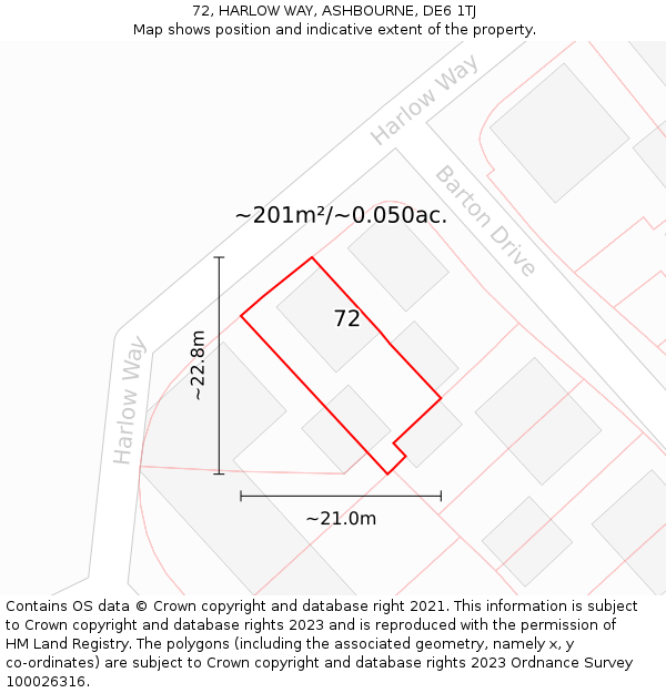 72, HARLOW WAY, ASHBOURNE, DE6 1TJ: Plot and title map