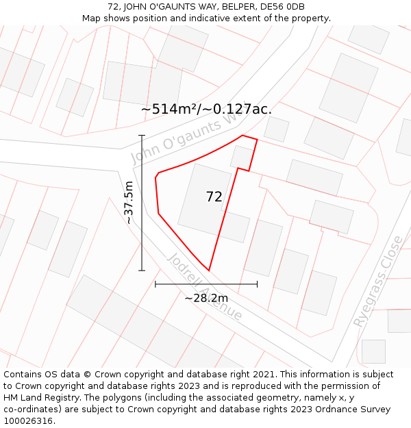 72, JOHN O'GAUNTS WAY, BELPER, DE56 0DB: Plot and title map