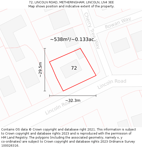 72, LINCOLN ROAD, METHERINGHAM, LINCOLN, LN4 3EE: Plot and title map