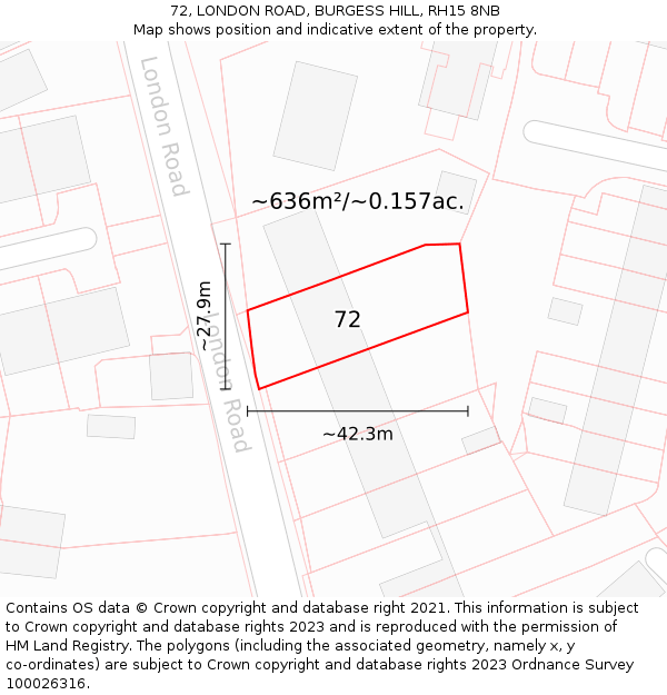 72, LONDON ROAD, BURGESS HILL, RH15 8NB: Plot and title map