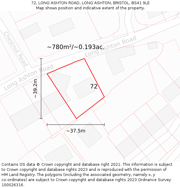 72, LONG ASHTON ROAD, LONG ASHTON, BRISTOL, BS41 9LE: Plot and title map