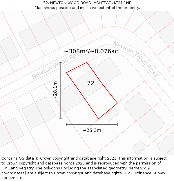 72, NEWTON WOOD ROAD, ASHTEAD, KT21 1NP: Plot and title map