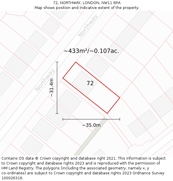 72, NORTHWAY, LONDON, NW11 6PA: Plot and title map