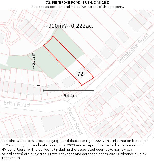 72, PEMBROKE ROAD, ERITH, DA8 1BZ: Plot and title map