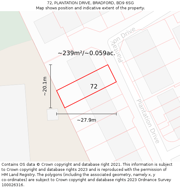 72, PLANTATION DRIVE, BRADFORD, BD9 6SG: Plot and title map