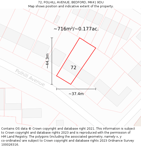 72, POLHILL AVENUE, BEDFORD, MK41 9DU: Plot and title map