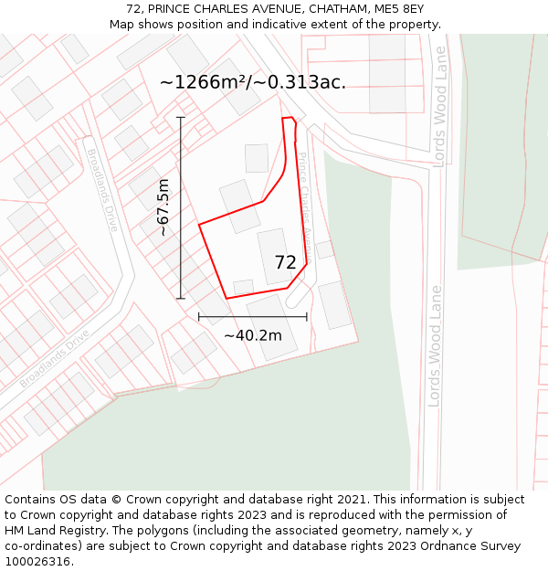 72, PRINCE CHARLES AVENUE, CHATHAM, ME5 8EY: Plot and title map