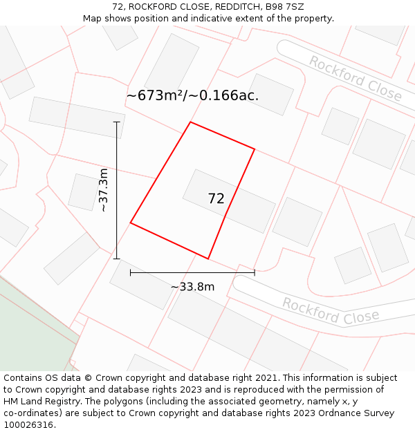 72, ROCKFORD CLOSE, REDDITCH, B98 7SZ: Plot and title map