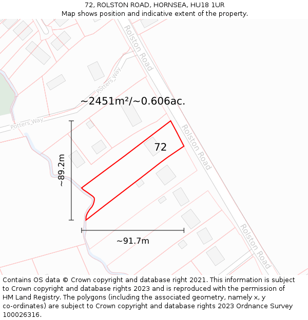 72, ROLSTON ROAD, HORNSEA, HU18 1UR: Plot and title map