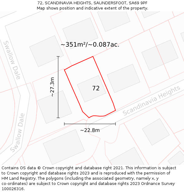 72, SCANDINAVIA HEIGHTS, SAUNDERSFOOT, SA69 9PF: Plot and title map