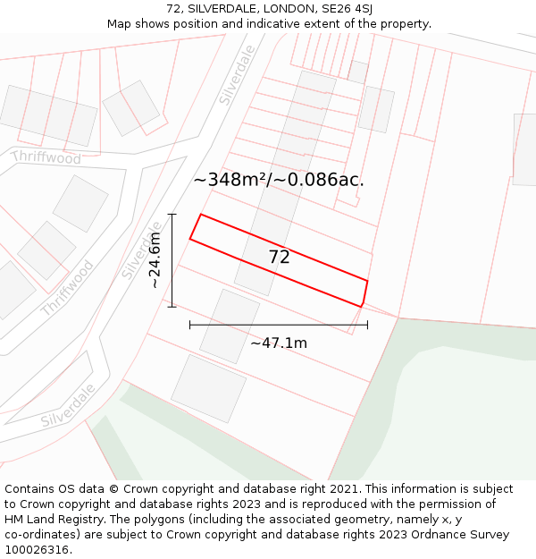 72, SILVERDALE, LONDON, SE26 4SJ: Plot and title map