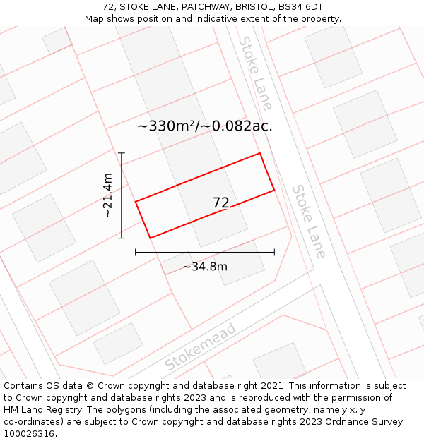 72, STOKE LANE, PATCHWAY, BRISTOL, BS34 6DT: Plot and title map