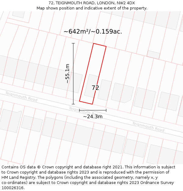 72, TEIGNMOUTH ROAD, LONDON, NW2 4DX: Plot and title map