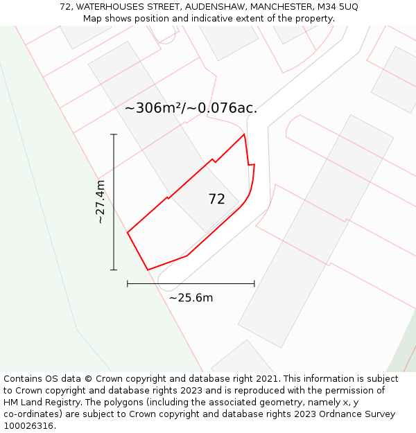 72, WATERHOUSES STREET, AUDENSHAW, MANCHESTER, M34 5UQ: Plot and title map