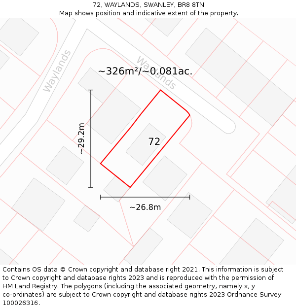 72, WAYLANDS, SWANLEY, BR8 8TN: Plot and title map