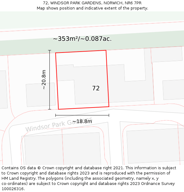 72, WINDSOR PARK GARDENS, NORWICH, NR6 7PR: Plot and title map