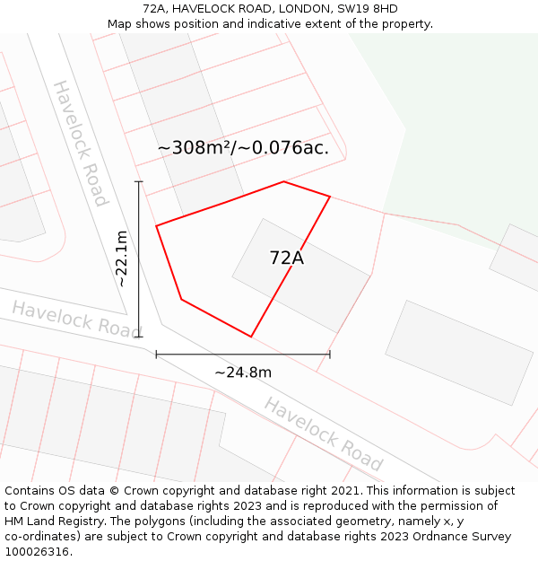 72A, HAVELOCK ROAD, LONDON, SW19 8HD: Plot and title map