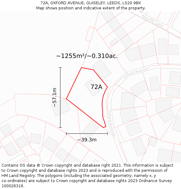 72A, OXFORD AVENUE, GUISELEY, LEEDS, LS20 9BX: Plot and title map