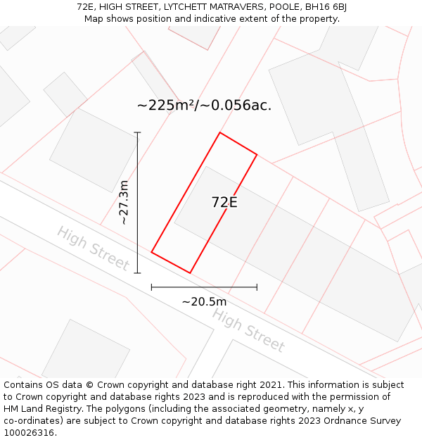 72E, HIGH STREET, LYTCHETT MATRAVERS, POOLE, BH16 6BJ: Plot and title map