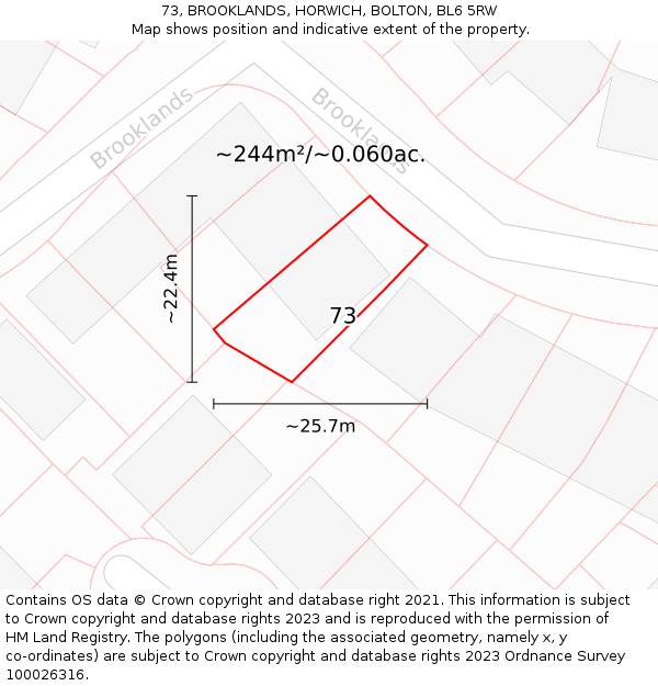 73, BROOKLANDS, HORWICH, BOLTON, BL6 5RW: Plot and title map