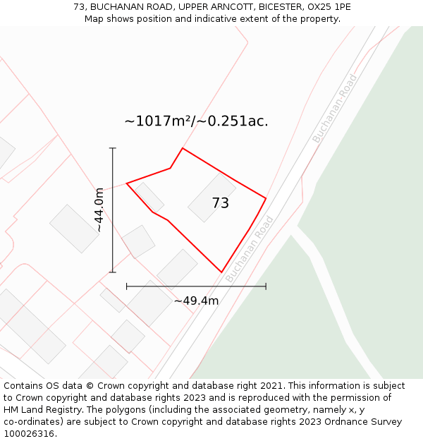 73, BUCHANAN ROAD, UPPER ARNCOTT, BICESTER, OX25 1PE: Plot and title map