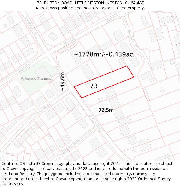 73, BURTON ROAD, LITTLE NESTON, NESTON, CH64 4AF: Plot and title map