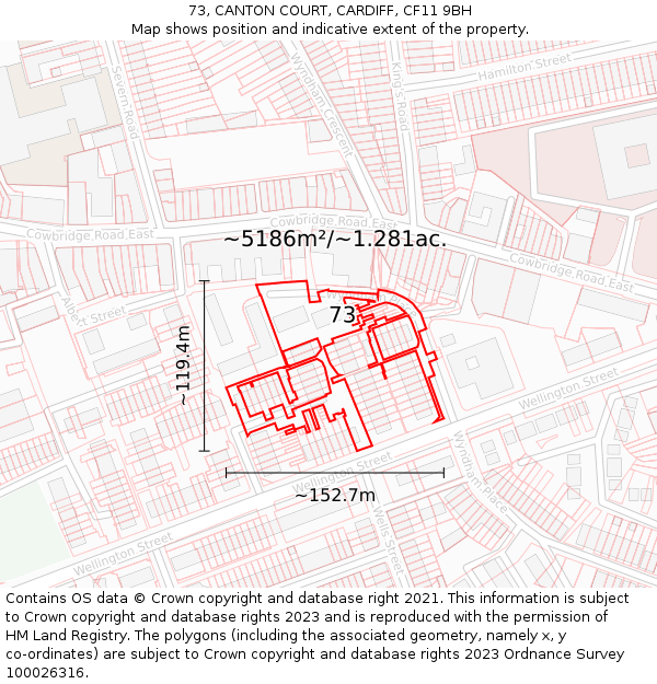 73, CANTON COURT, CARDIFF, CF11 9BH: Plot and title map