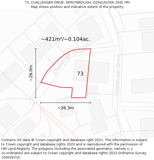 73, CHALLENGER DRIVE, SPROTBROUGH, DONCASTER, DN5 7RY: Plot and title map