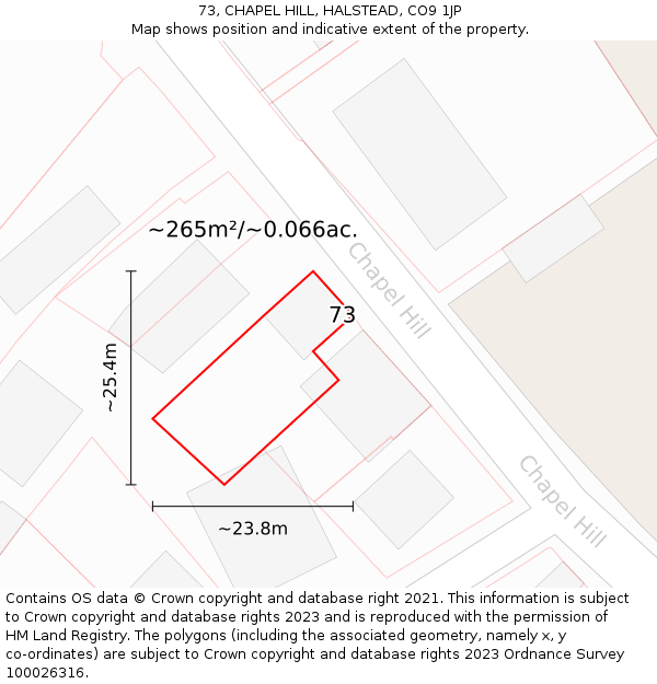 73, CHAPEL HILL, HALSTEAD, CO9 1JP: Plot and title map