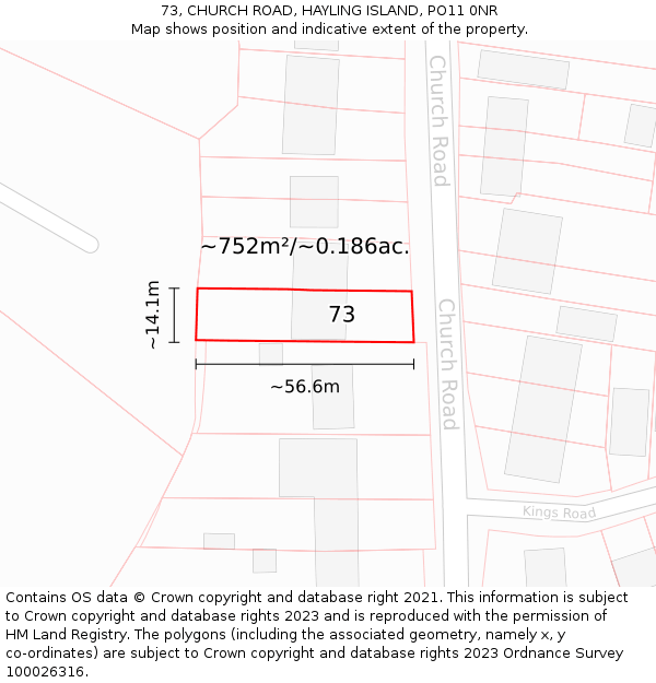 73, CHURCH ROAD, HAYLING ISLAND, PO11 0NR: Plot and title map