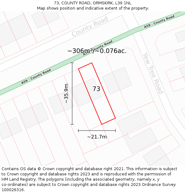 73, COUNTY ROAD, ORMSKIRK, L39 1NL: Plot and title map