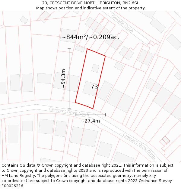 73, CRESCENT DRIVE NORTH, BRIGHTON, BN2 6SL: Plot and title map