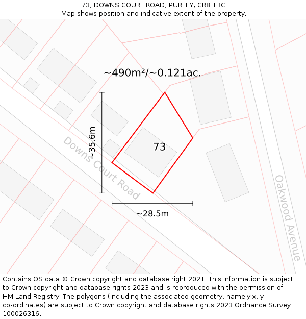 73, DOWNS COURT ROAD, PURLEY, CR8 1BG: Plot and title map