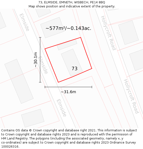 73, ELMSIDE, EMNETH, WISBECH, PE14 8BQ: Plot and title map