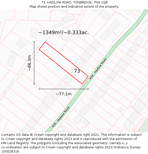 73, HADLOW ROAD, TONBRIDGE, TN9 1QB: Plot and title map