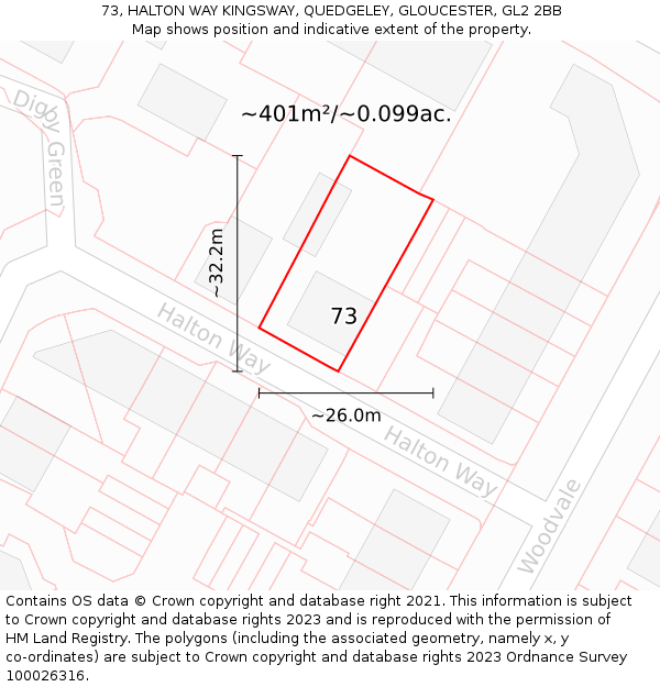 73, HALTON WAY KINGSWAY, QUEDGELEY, GLOUCESTER, GL2 2BB: Plot and title map