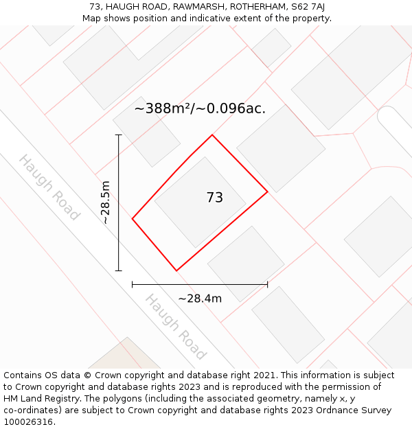 73, HAUGH ROAD, RAWMARSH, ROTHERHAM, S62 7AJ: Plot and title map