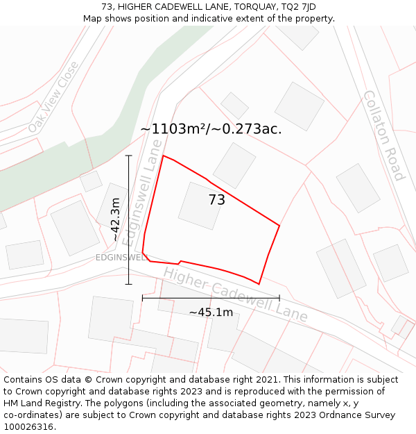 73, HIGHER CADEWELL LANE, TORQUAY, TQ2 7JD: Plot and title map