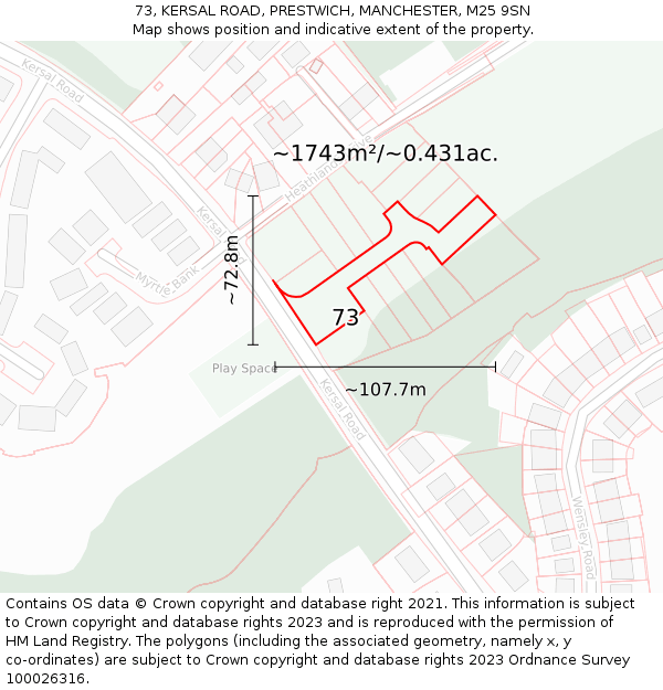 73, KERSAL ROAD, PRESTWICH, MANCHESTER, M25 9SN: Plot and title map