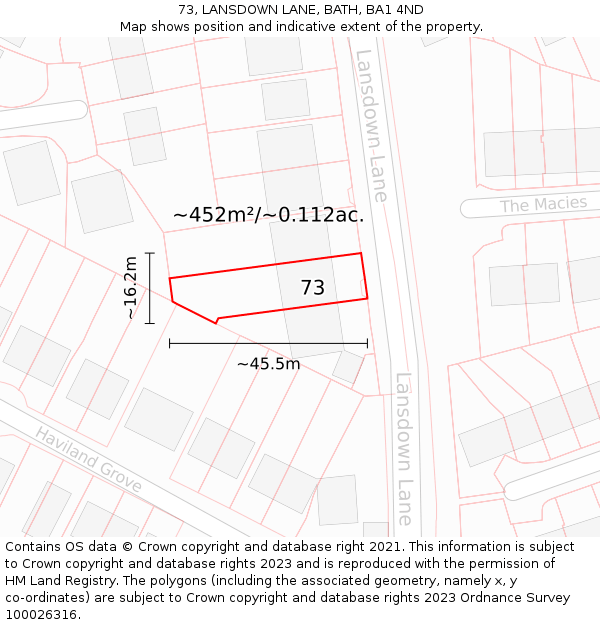 73, LANSDOWN LANE, BATH, BA1 4ND: Plot and title map