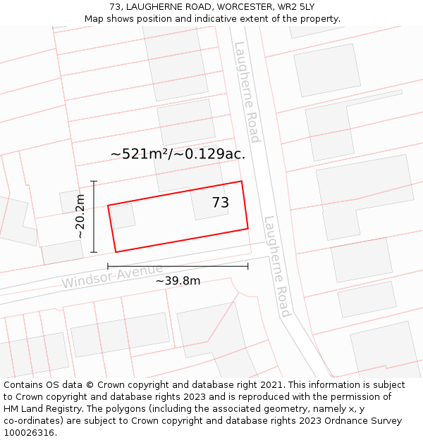 73, LAUGHERNE ROAD, WORCESTER, WR2 5LY: Plot and title map