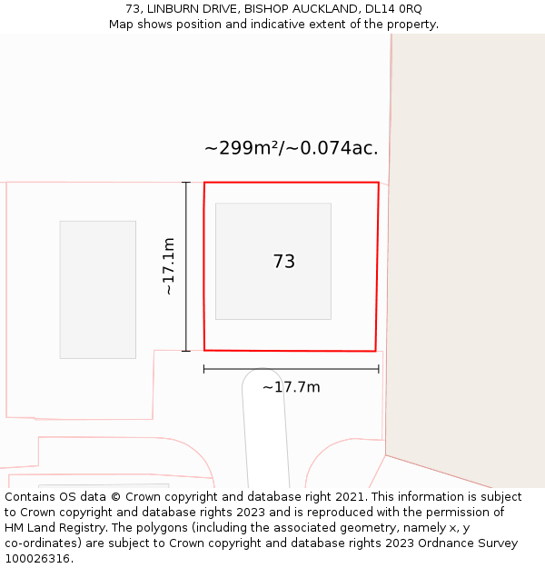 73, LINBURN DRIVE, BISHOP AUCKLAND, DL14 0RQ: Plot and title map