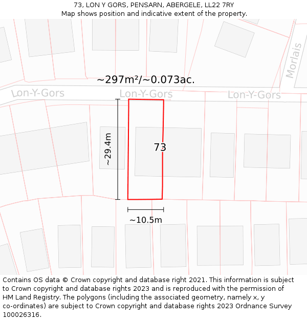 73, LON Y GORS, PENSARN, ABERGELE, LL22 7RY: Plot and title map