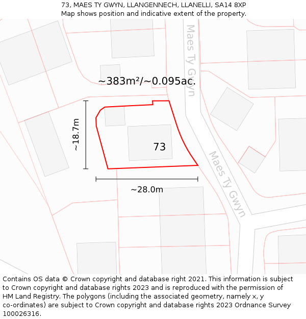 73, MAES TY GWYN, LLANGENNECH, LLANELLI, SA14 8XP: Plot and title map