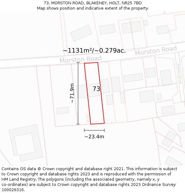 73, MORSTON ROAD, BLAKENEY, HOLT, NR25 7BD: Plot and title map