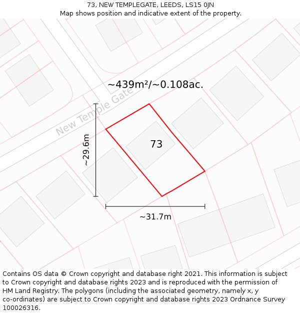 73, NEW TEMPLEGATE, LEEDS, LS15 0JN: Plot and title map