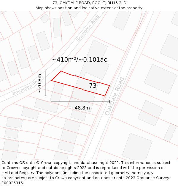 73, OAKDALE ROAD, POOLE, BH15 3LD: Plot and title map